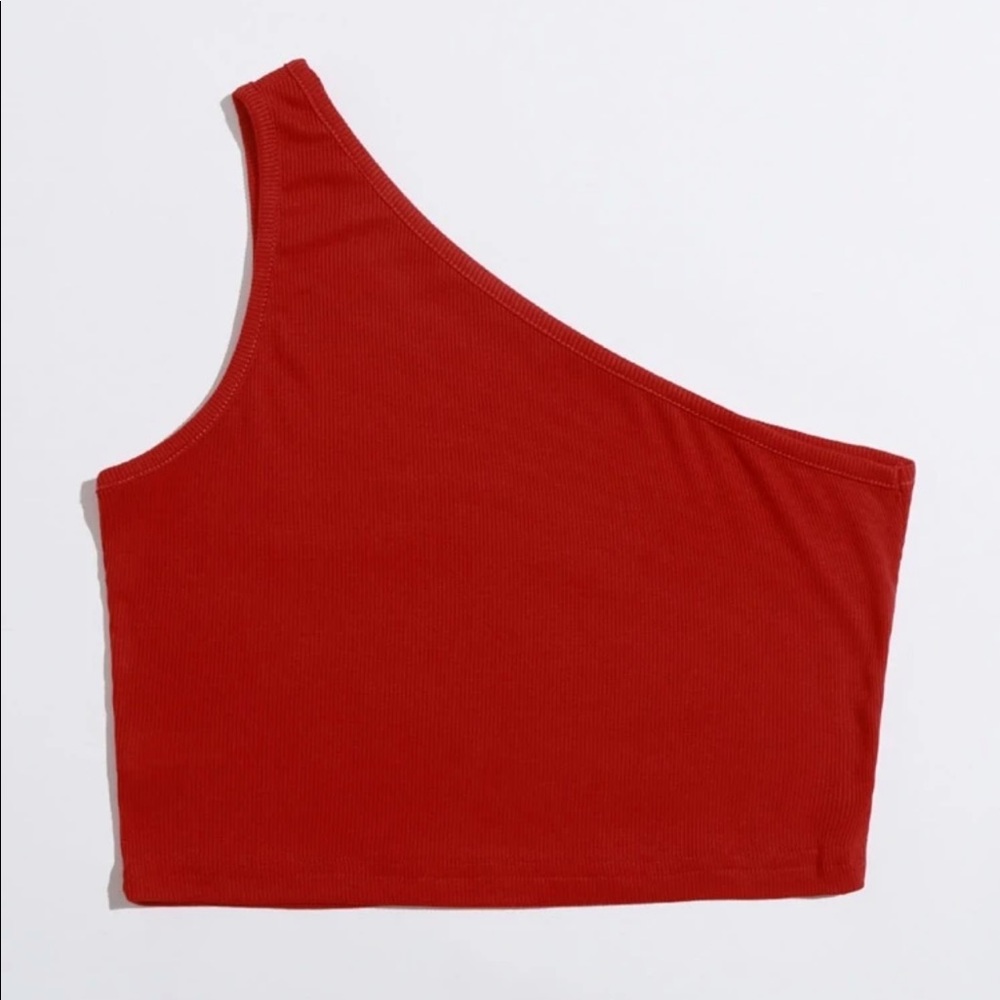 Red one shoulder crop top